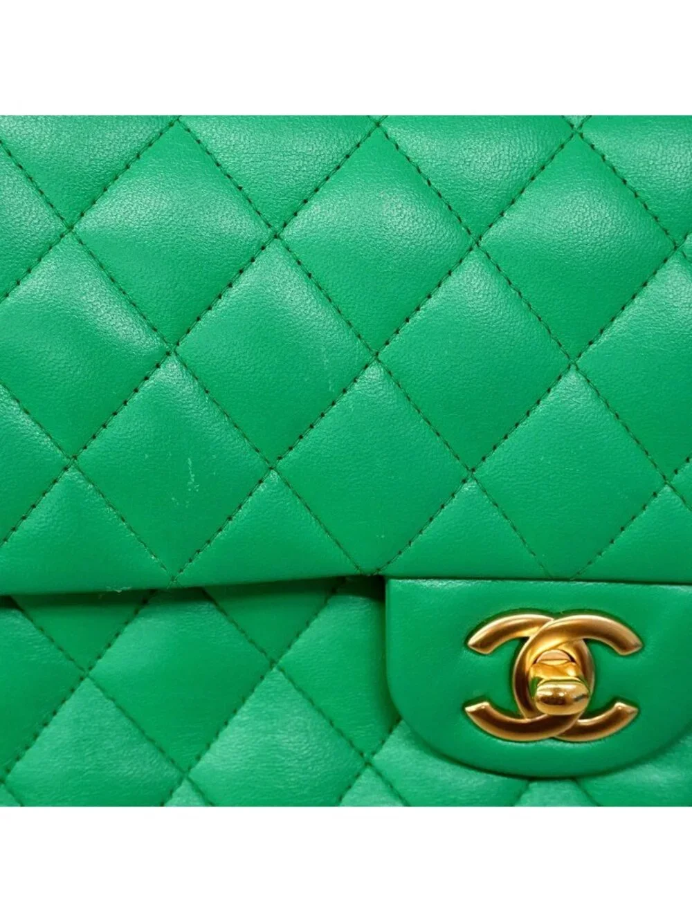 Chanel Shoulder Bag Quilted Lambskin Green Gold
